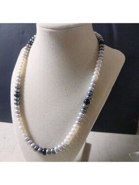 Honora 925 Sterling Silver Tuxedo Pearl Necklace Multicolor Black White Pearls